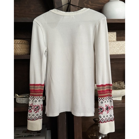 Free People Mikah Henley Thermal Cream Top Waffle Knit Boho Long Sleeve Size L - Picture 7 of 9